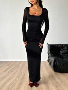 SHEIN EZwear 女士黑色针织紧身连衣裙 - 黑色 - 查看 3