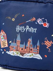 HARRY POTTER X SHEIN 1-Letter Pattern Wash Bag With Travel Cosmetic Organizer, Suitable For Carrying Travel Essentials And Cosmetics - Navy Blue - View 3