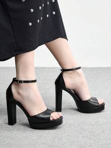 CUCCOO BIZCHIC Women's Fashion Versatile Waterproof Platform Buckle Heeled Sandals - Black - View 3