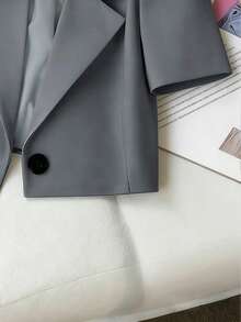 Franclia Women's Casual & Commute Short Blazer Jacket - Grey - View 3