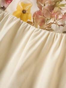 Franclia 杏色交叉V领中长连衣裙 / 花卉印花收腰优雅中长连衣裙 - 杏色 - 查看 3