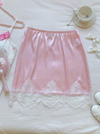 Comfortcana 女士弹力腰带撞色蕾丝优雅短裙