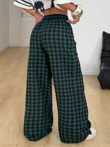 Coolane Quần ống rộng kẻ caro họa tiết phong cách vintage xuân/hè dành cho nữ, thích hợp cho các buổi hòa nhạc, lễ hội, tiệc tùng, đi chơi, hội chợ thời Phục Hưng, câu lạc bộ. - màu xanh lá - Xem 5
