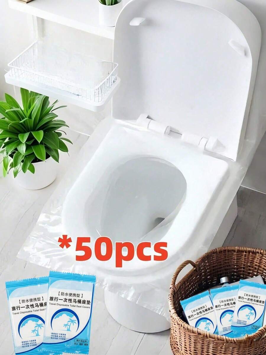 30/50/100/200片装一次性旅行必备大号透明加厚厕垫，便携式商务旅行厕垫，防水便携式厕纸，塑料防水防污，便携式旅行，酒店一次性厕垫，公共场所，旅行 - 彩色 - 查看 1