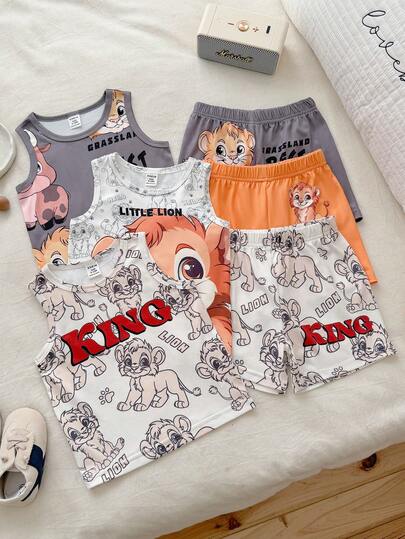 Vintaside Kids Conjunto de 2 piezas para bebé niño: Camiseta sin mangas con estampado digital de animales lindos y shorts sencillos para el verano