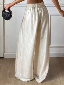 DAZY 女士宽松阔腿裤，优雅度假装，春秋季 - 杏色 - 查看 2