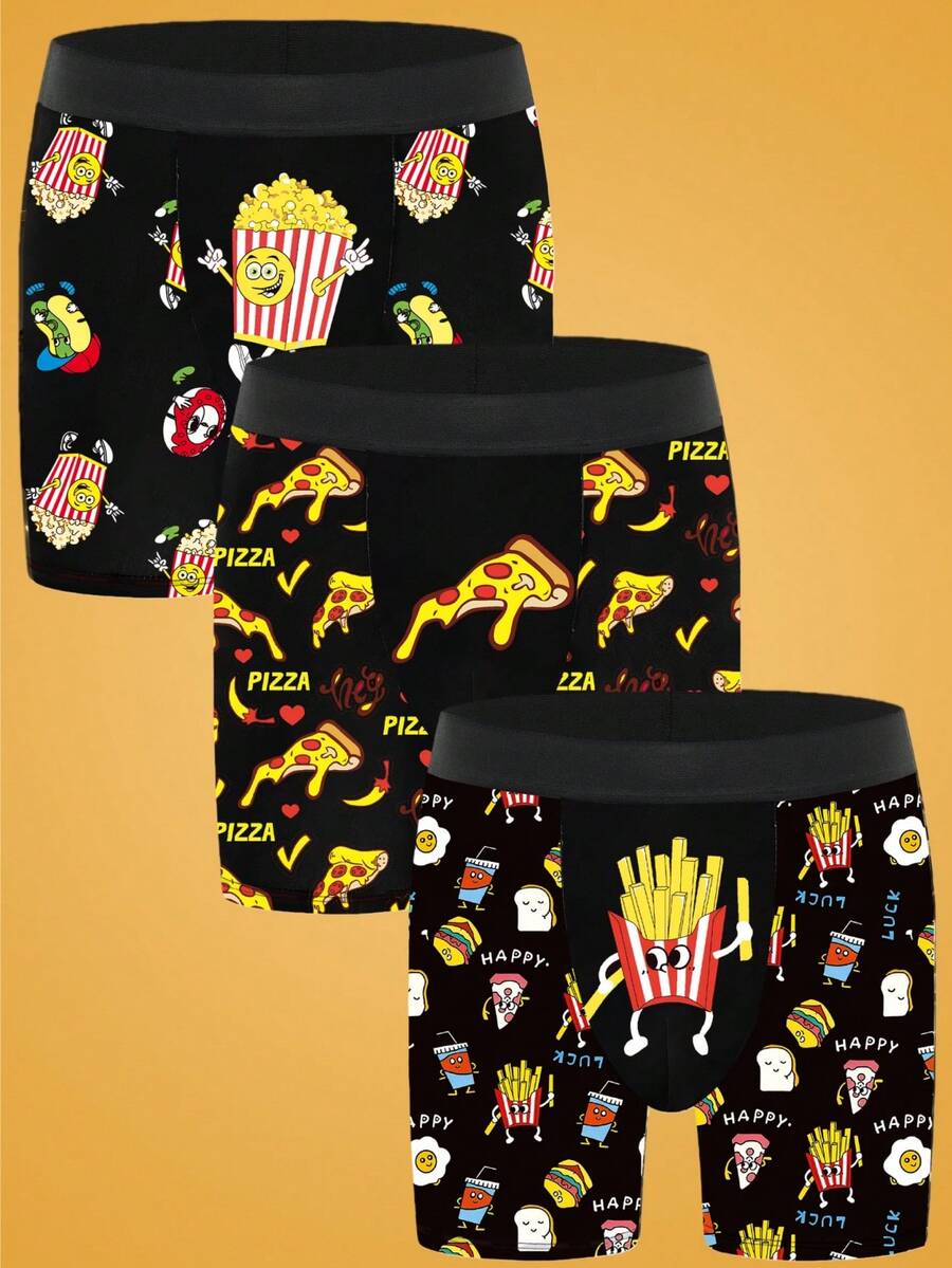 3pcs/Pack Men's Printed Boxer Briefs - Multicolor - View 1