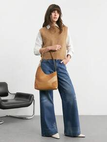 SHECARRY 女士单肩包 曲线拼接 酒红色 - 棕色 - 查看 9