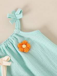 SHEIN 3件套女童夏季连衣裙，蝴蝶结吊带纯色条纹连衣裙套装，适合日常休闲穿着，女童专属连衣裙 - 彩色 - 查看 6