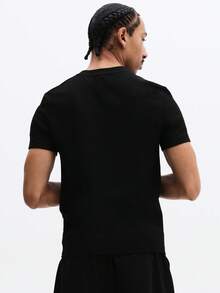 SUMWON Men Slim Fit Crew Neck Short Sleeve T-Shirt With Small Script Logo Chest Print Casual Top Summer - Black - View 2