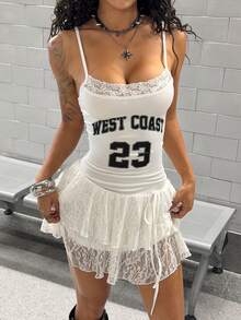 StreetHx Đầm hai dây ren xếp nếp viền ren, gợi cảm và thời trang dành cho nữ, thích hợp cho mùa hè. - trắng - Xem 3