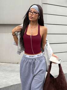 Dewbera 女士无缝瑜伽运动文胸无钢圈健身短款运动背心跑步文胸 - 酒紅色 - 查看 4