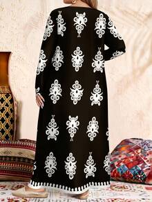 EMERY ROSE 大码长袖圆领连衣裙，适合秋冬季穿着 - 黑與白 - 查看 3