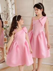 Glamorique Kids 法式新款女童连衣裙，女童生日派对晚礼服，优雅公主裙，适合主持、走秀、钢琴演奏会等场合，高端蓬蓬裙 - 藕粉色 - 查看 5