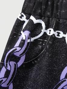 SHEIN 少女针织星形印花背带裤，时尚返校装，个性百搭，适合春、夏、秋季穿着 - 黑色 - 查看 4