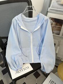 Rina Fox Women's Lightweight Casual Hooded Zip-Up Sun Protection Jacket, Suitable For Spring And Summer - Blue - View 3