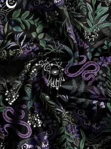 ROMWE Black Gothic Dark Mysterious Garden Forest Snake Eagle Moth Plant Print Ruched Bodycon Mermaid Skirt For Women - Black - View 3