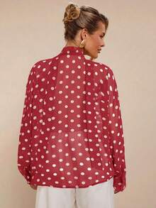 COSMINA Áo kiểu nữ thời trang gợi cảm in họa tiết chấm bi cổ khoét sâu - Đỏ - Xem 2