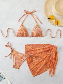 Swim Vcay Women's Retro Paisley Print 3-Piece Bikini Set, New 2026 Spring/Summer Collection, Sunbathing, Beach Party, Vacation, Swimwear - Multicolor - View 1