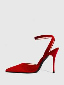 CUCCOO SZL Women's Fashion Pointed Toe Ankle Strap Stiletto High Heel Pumps, Suitable For Commuting, Dating, Party, Wedding And Other Occasions Valentine's Day Spring Shoes - Korean velvet red - View 9
