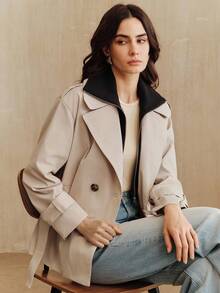 Anewsta 2026 Spring/Summer New Women's Windbreaker, Casual Detachable 2 In 1 Long Sleeve Windbreaker - Apricot - View 1