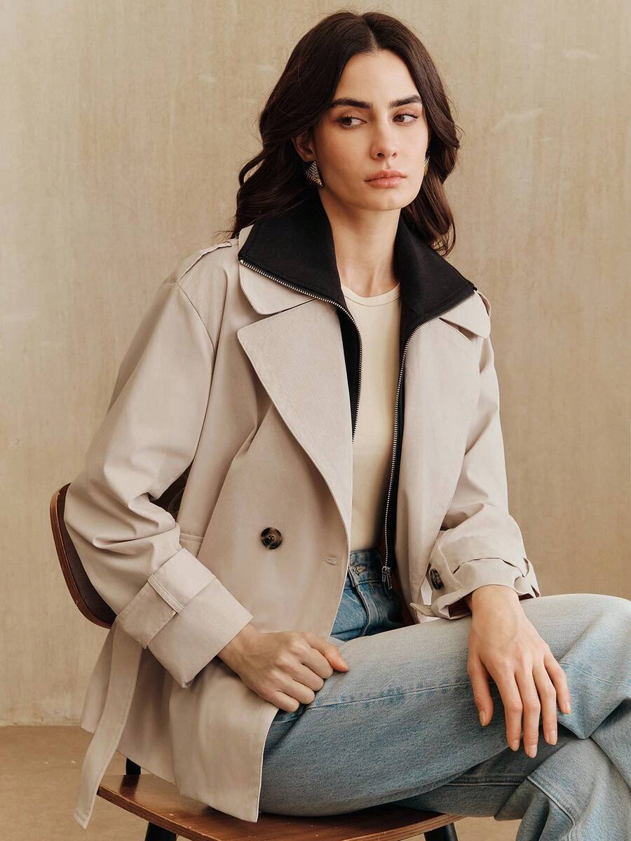 Anewsta 2026 Spring/Summer New Women's Windbreaker, Casual Detachable 2 In 1 Long Sleeve Windbreaker - Apricot - View 1