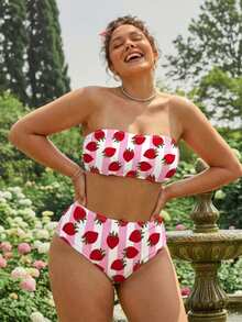 Swim Mod 大码女式豹纹极简吊带泳衣套装 - 彩色 - 查看 5