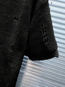 Manfinity Homme 男士加大码纯色圆领短袖针织上衣 - 黑色 - 查看 4