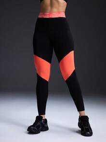 Powerista Women's Letter Print Contrast Color High Waist Shaping Sports Leggings Gym Leggings Workout Leggings Activewear Leggings - Black - View 3