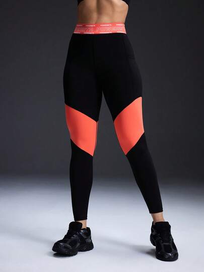 Powerista Women's Letter Print Contrast Color High Waist Shaping Sports Leggings