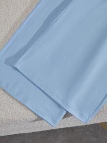 Teen Girl Knight Embroidery Pattern Ruffle Long Sleeve T-Shirt And Drawstring Waist Pocket Pants Casual Back To School Outfit Set - Blue - View 10