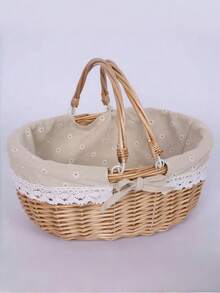 1pc Basket, Outdoor Picnic Basket, Essential Storage Basket For Spring Outings, Double-Handled Picnic Basket. It Can Also Be Used For Storage On A Living Room Table, Bedroom Decor Storage, Classroom/Office Storage - Multicolor - View 4