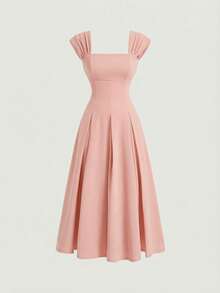 Tween Girl Elegant Sleeveless Wide Strap Waist Pleated Flare Dress, Christmas/New Year Party Dress, Girls Formal Dress - Pink - View 2