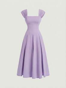 Tween Girls' Elegant Sleeveless Wide Strap Waist Pleated Flare Dress, Christmas/New Year Party Dress, Girls Formal Gown - Mauve Purple - View 2