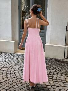 Siren Gaze 女士休闲度假风条纹印花交叉腰带连衣裙，夏季正式场合礼服，女士夏季连衣裙，女士正装，女士优雅经典连衣裙 - 粉色 - 查看 3