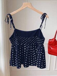 Comfortcana 藏蓝色波点A字休闲加大码无袖吊带背心，适合春夏穿着 - 藏蓝色 - 查看 9