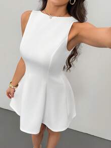 SHEIN Tall 女士纯色约会之夜A字无袖修身优雅连衣裙，适合秋季、夏季穿着，可作下午茶会礼服或白色毕业礼服。 - 白色 - 查看 2