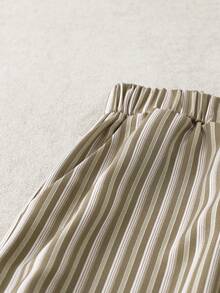 Linhara 大码女式条纹方领蝴蝶结双层下摆短袖上衣和阔腿裤两件套，休闲通勤复古时尚春夏/春秋夏季 - 彩色 - 查看 3