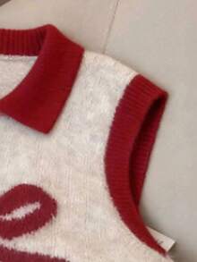 Franclia 2024 Autumn/Winter New Loose Fit Bowknot Colorblock Sleeveless Polo Neck Sweater Vest, Soft & Cozy Knitted Top - Multicolor - View 6