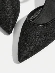 CUCCOO TILAWA 女士蕾丝材质镂空后跟设计搭扣尖头黑色穆勒高跟鞋，适合派对、日常穿着及拍照。 - 黑色 - 查看 5