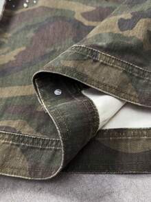 ROMWE MEN Street Life Men's Sleeveless Denim Top With Round Bead Camouflage Decor - Army Green - View 4