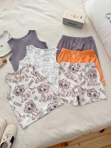 Vintaside Kids 男宝宝两件套夏季休闲可爱动物数码印花无袖背心和简约短裤套装 - 彩色 - 查看 2