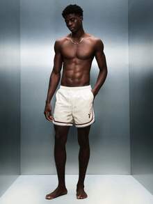 PLAYBOY X SUMWON Bunny Logo Swim Trunks With Contrast Trim Detail And Drawstring Waistband For Beach Summer Swimming Pool Activities - Apricot - View 4