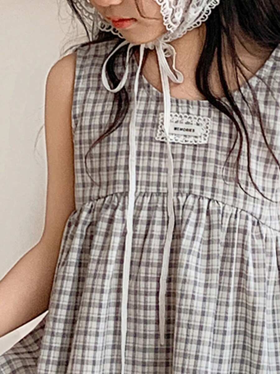 DAZY 女童（小号）圆领格子无袖上衣和牛仔裤套装，秋季穿搭 - 彩色 - 查看 1