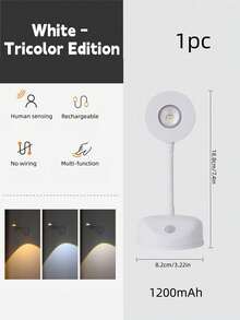 1pc Rechargeable, Wire-Free Indoor Wall Light, Spotlight, Table Lamp, Smart Led Motion Sensor Light, Picture Light Intelligent Human Body Sensor, Automatically Turns Lights On And Off - White - View 10