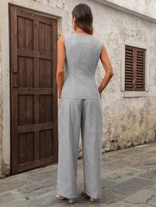 EMERY ROSE 女士休闲条纹印花背心和裤子两件套 - 彩色 - 查看 2