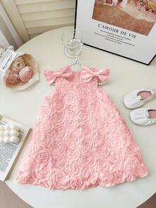 Cute & Elegant Apricot Floral Mesh Summer Dress For Baby Girl
