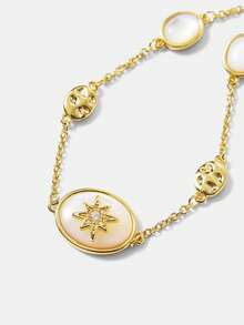 MOTF PREMIUM 优雅简约椭圆形海星贝壳手链，女士高端串珠手链 - 金色 - 查看 3