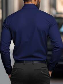 Manfinity Mode Camisa de manga larga casual para hombre - Azul Marino - Ver 2