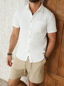 VENTUSAIL 男士夏季休闲短袖衬衫和短裤套装 - 彩色 - 查看 4